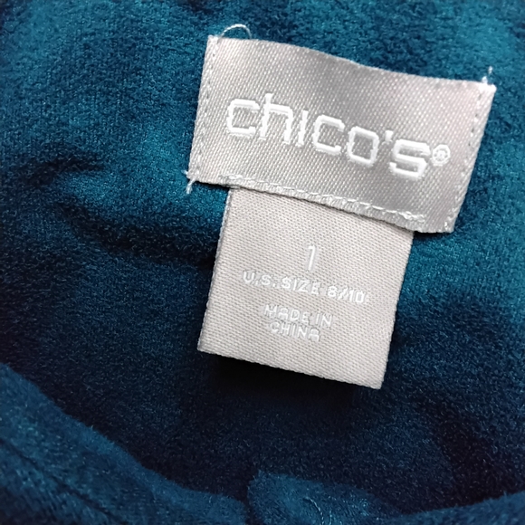 Chico's Size 1 (8/10) Sueded Deep Green Teal Button-Down Long Sleeved Shirt - Picture 10 of 10